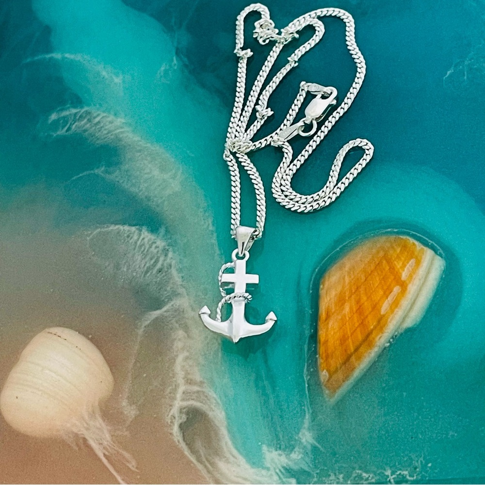 Sterling Silver Unisex High Polish Anchor with Rope Necklace, Boat Necklaces